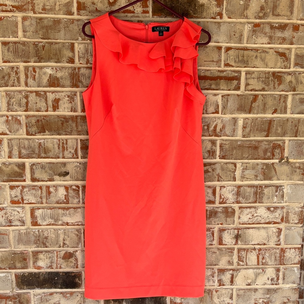 Lauren Ralph Lauren Coral Ruffle-Accent Sleeveless Sheath Dress